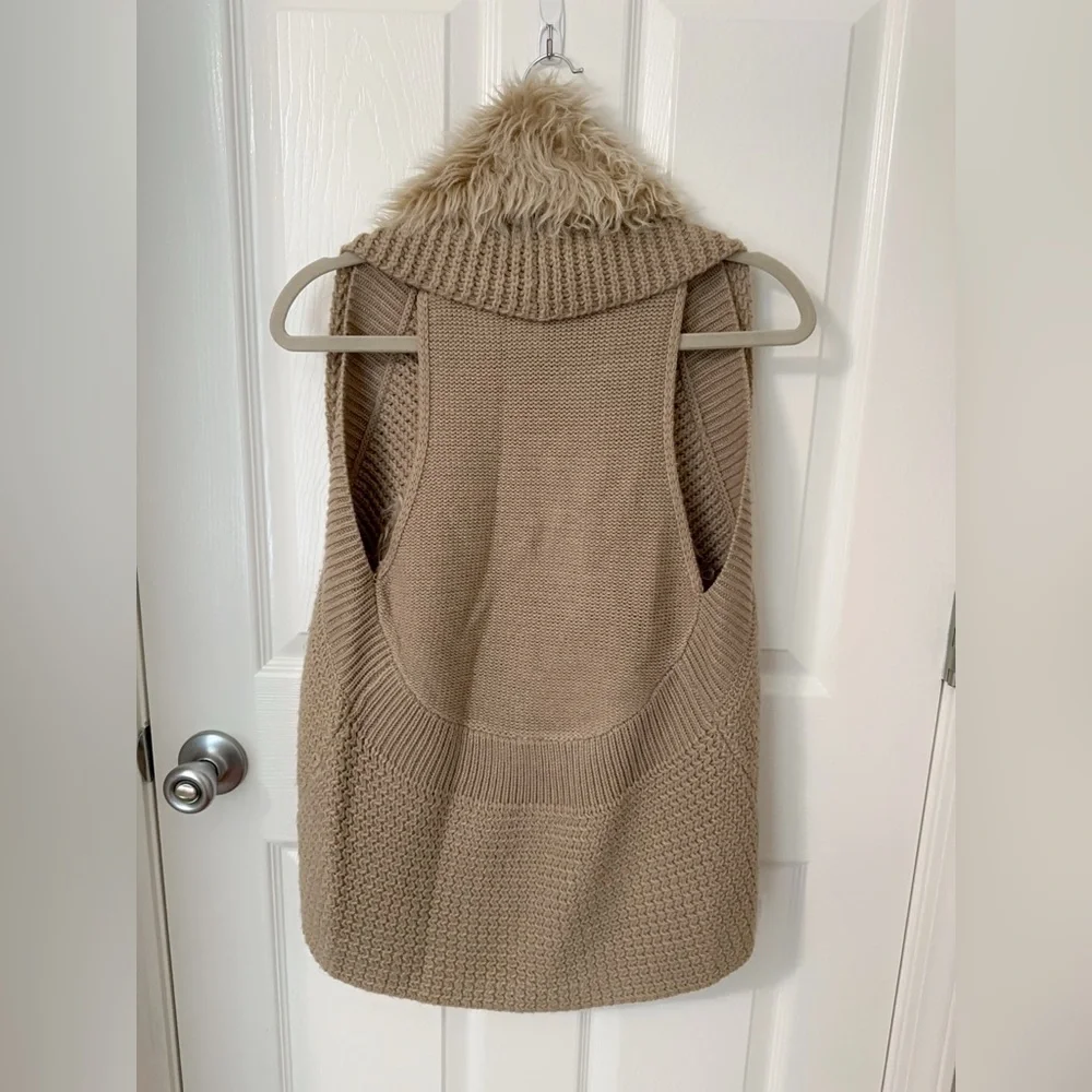 Dolled Up Tan Knit Vest with Faux Fur Collar